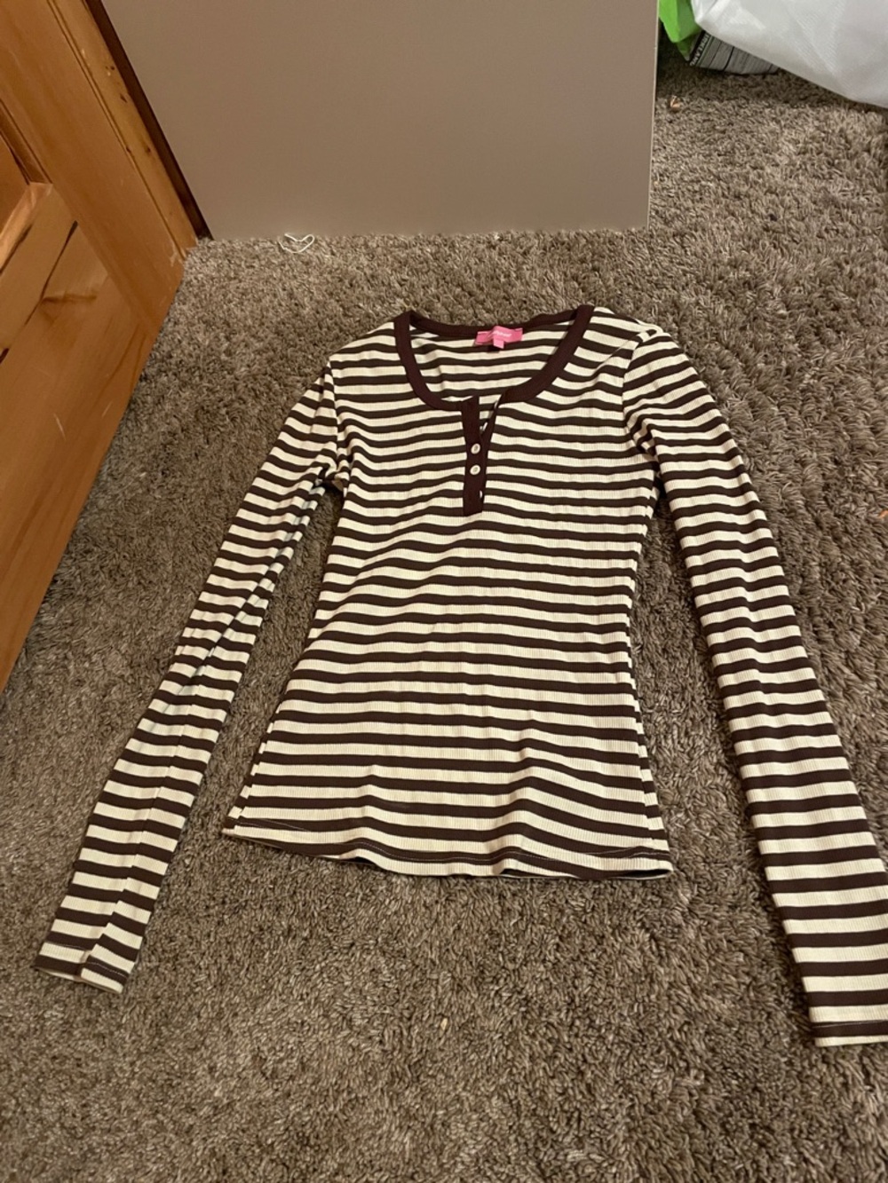 gaze Brown & Cream Striped Henley Top ( Brand new, Just bought it)